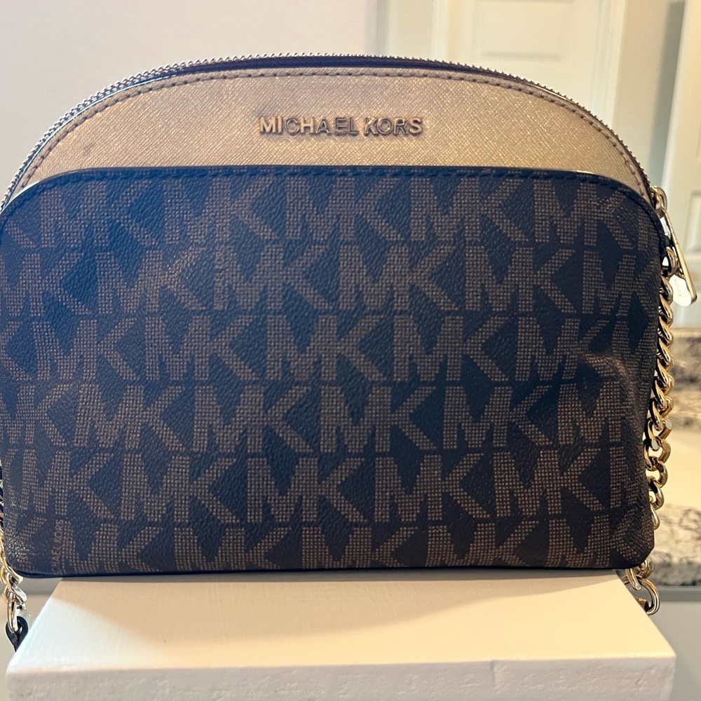 Michael Kors Monogram Crossbody Gold and Passport Holder Bundle